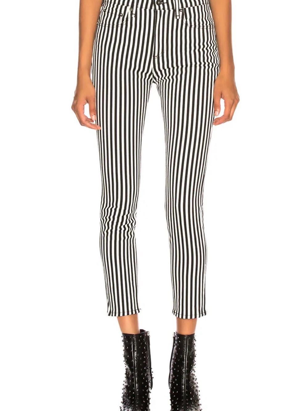 rag & bone NWT High Rise Ankle Skinny Jeans Black White Striped Size 26